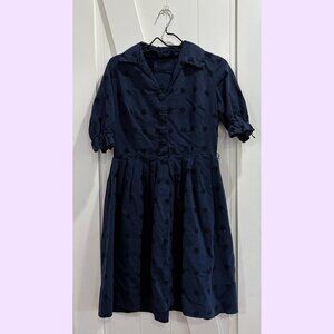 Handmade Vintage Navy Blue Mini Dress with Embroidery